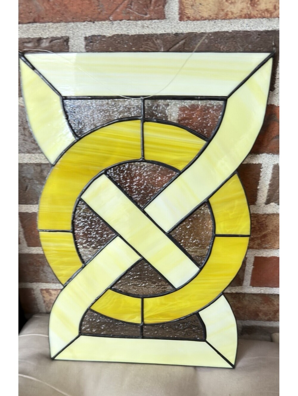 Intertwined Knot Yellow Stained Glass Panel 10”x15”